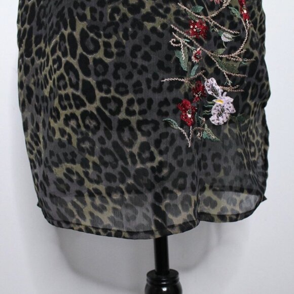 Guess Dark Leopard Print Floral Embroidered Lace Dress Size M - Picture 8 of 13